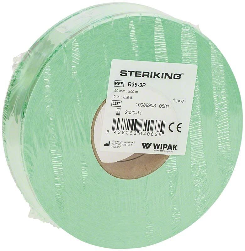 Steriking Flache Rollen R39-3P mit Etikett auf grünem Hintergrund.