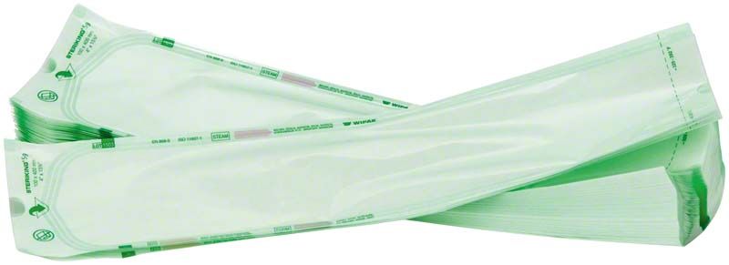 Steriking Flache Tüten S9 mit zwei Sterilisationsindikatoren in Grün.