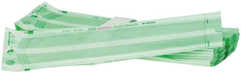 Steriking Beutel mit Seitenfalte, grün-weiß, 100 x 50 x 300 mm