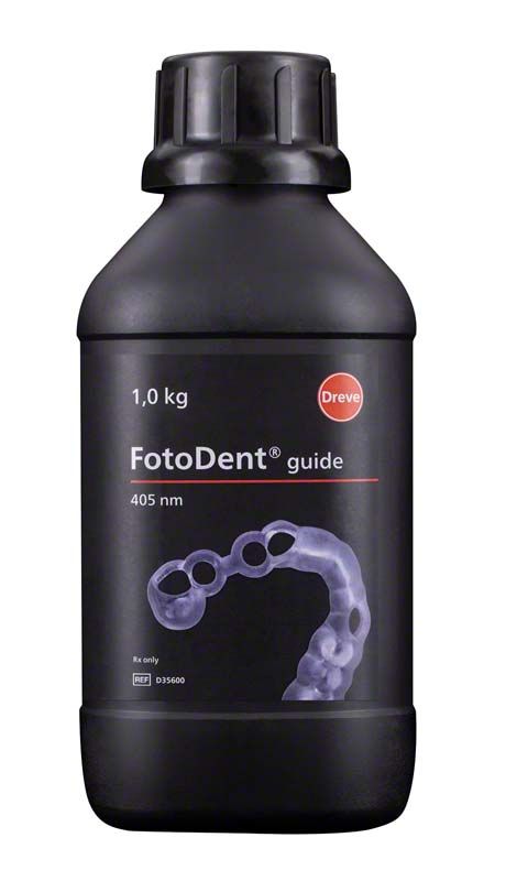 FotoDent® guide 405nm 1 kg Kunststoffflasche mit Etikett und Logo.