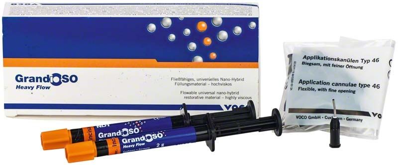 GrandioSO Heavy Flow Spritzen mit Inzisalfüllmaterial und Applikationskanülen.