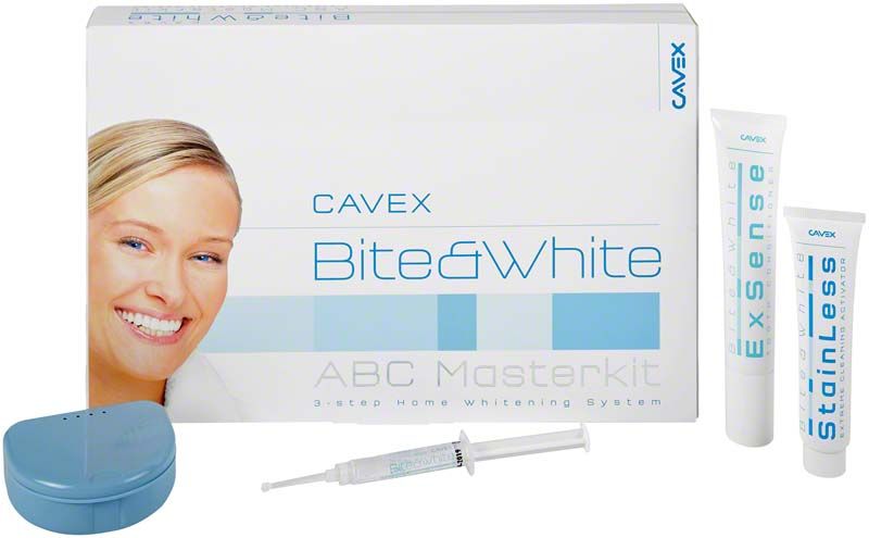 Cavex Bite&White ABC Masterkit mit Aufhellungsgel und Zahnschiene.
