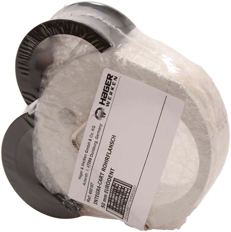 Integra® Rohrflansch Eurodent mit Verpackung und Produktetikett.