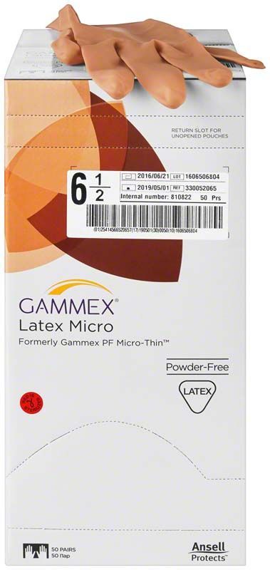 Gammex Latex Micro Handschuhe, puderfrei, 50 Paar, Größe 5,5 Verpackung.