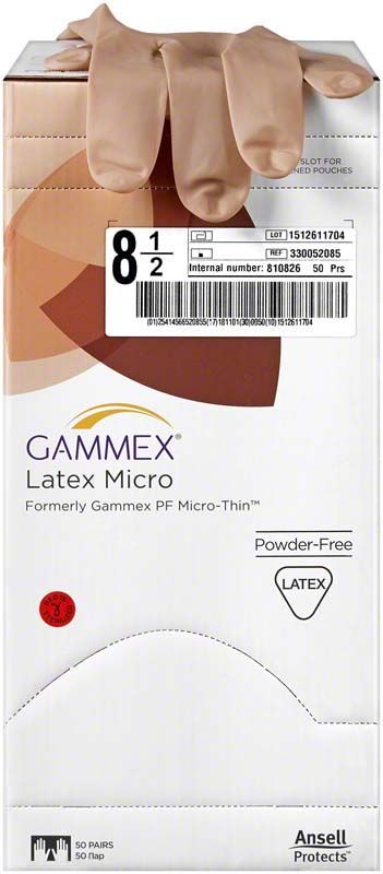 Gammex Latex Micro Handschuhe, Größe 8,5, puderfrei, Box mit 50 Paaren.