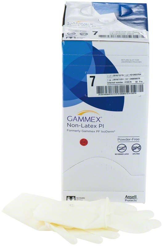 Gammex Non-Latex PI Handschuhbox mit Handschuhen im Vordergrund