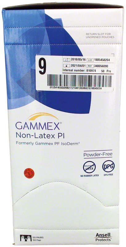 Gammex Non-Latex PI, puderfreie Handschuhe, Größe 9, 50 Paar.