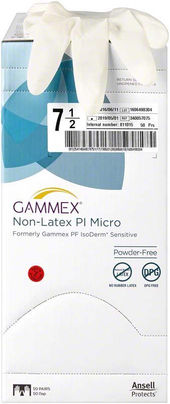 Gammex Non-Latex PI Micro Handschuhe Größe 7,5 in Verpackung.