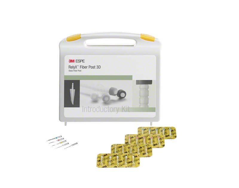 RelyX Fiber Post 3D Intro Kit mit Wurzelstift und Zubehör.