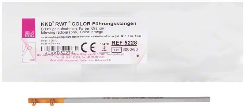 KKD® RWT® COLOR Führungsstange Bissflügel in orange mit Verpackung.