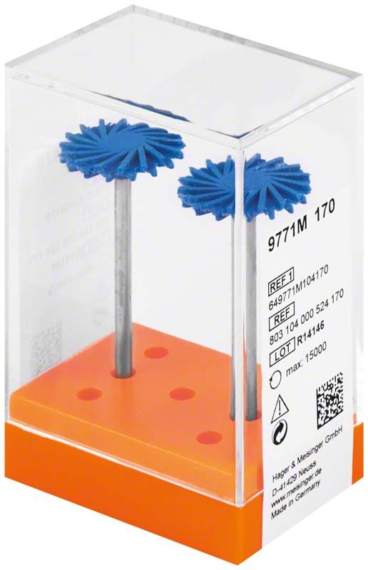 Keramikpolierer HP 9771F 260 in transparenter Verpackung mit blauen Polierköpfen.