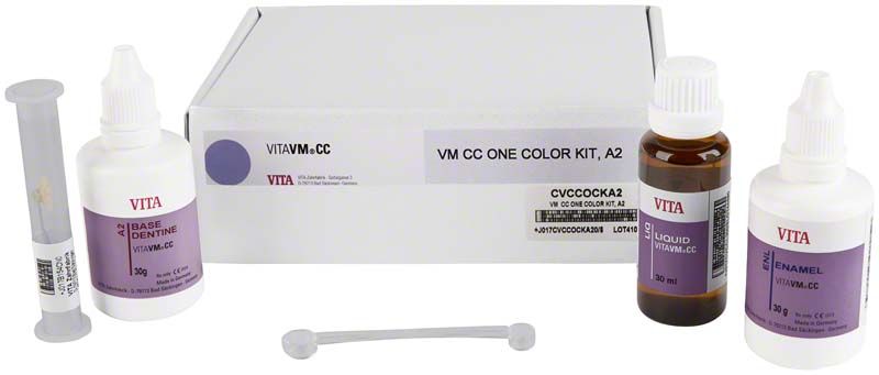 VITAVM®CC ONE COLOR KIT A2 mit Basis, Flüssigkeit und Zubehör.