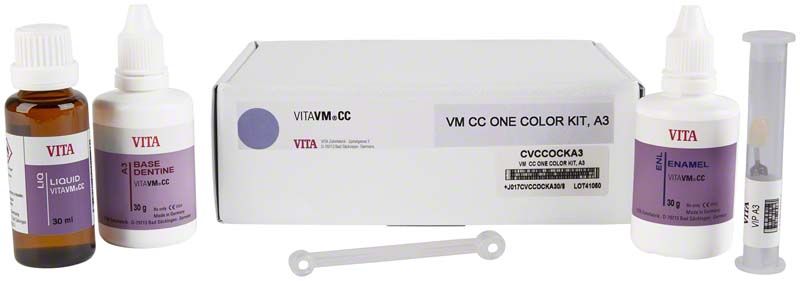 VITAVM®CC ONE COLOR KIT A3 mit Flaschen, Spritze und Zubehör.