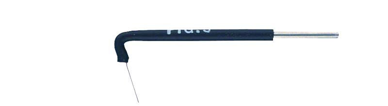 Elektroden Stück Figur 3 mit gebogenem schwarzem Griff und Metallspitze.