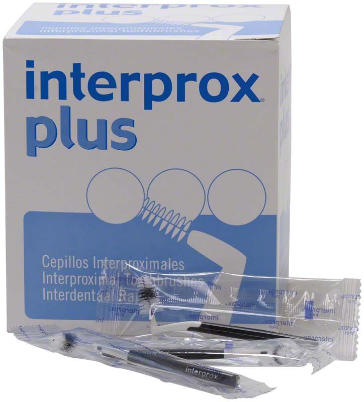 Verpackung der interprox® plus XX-maxi Interdentalbürsten mit sichtbaren Bürsten.