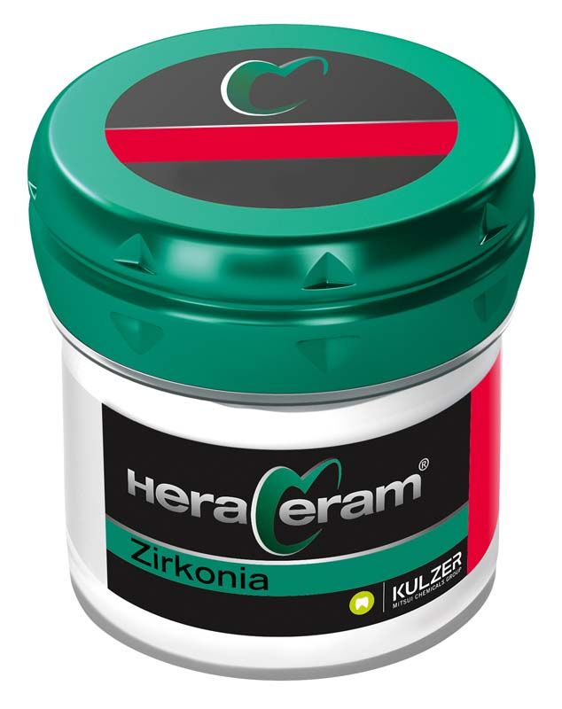 HeraCeram® Zirkonia Dentin 100g Dose mit grünem Deckel und Markenlogo.