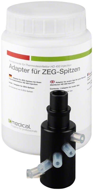 Flexio-Adapter HD450 mit Verpackung für ZEG-Spitzen im Thermodesinfektor.