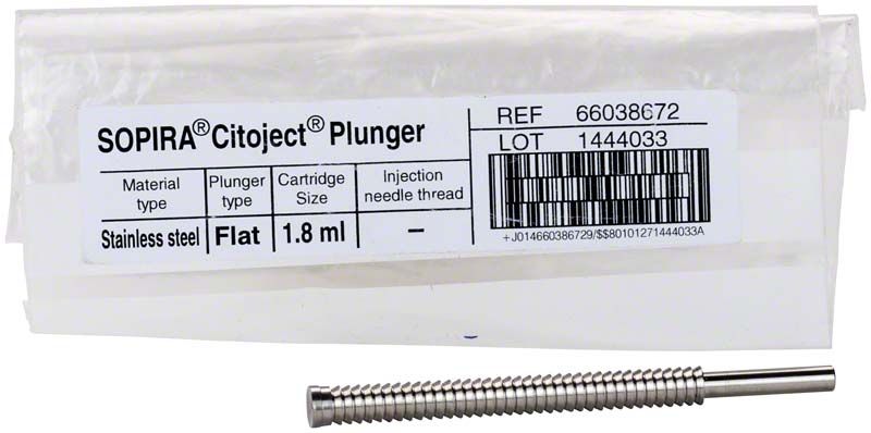 SOPIRA® Citoject® Kolbenstange aus Edelstahl, 1,8 mm, vor Verpackung.