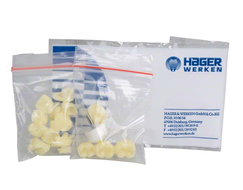 Studienmodell Demo Implant C+B Ersatz-Set in transparenten Beuteln mit Verpackung.