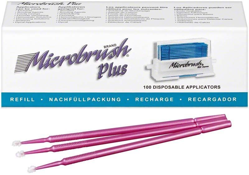 Microbrush Plus Applikatoren, rosa, vor Nachfüllpackung.