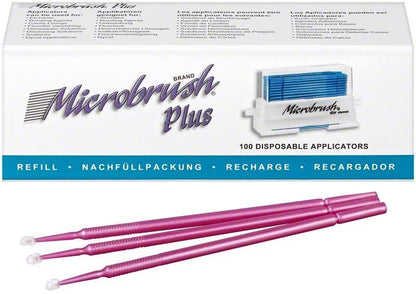 Microbrush Plus Applikatoren, rosa, vor Nachfüllpackung.
