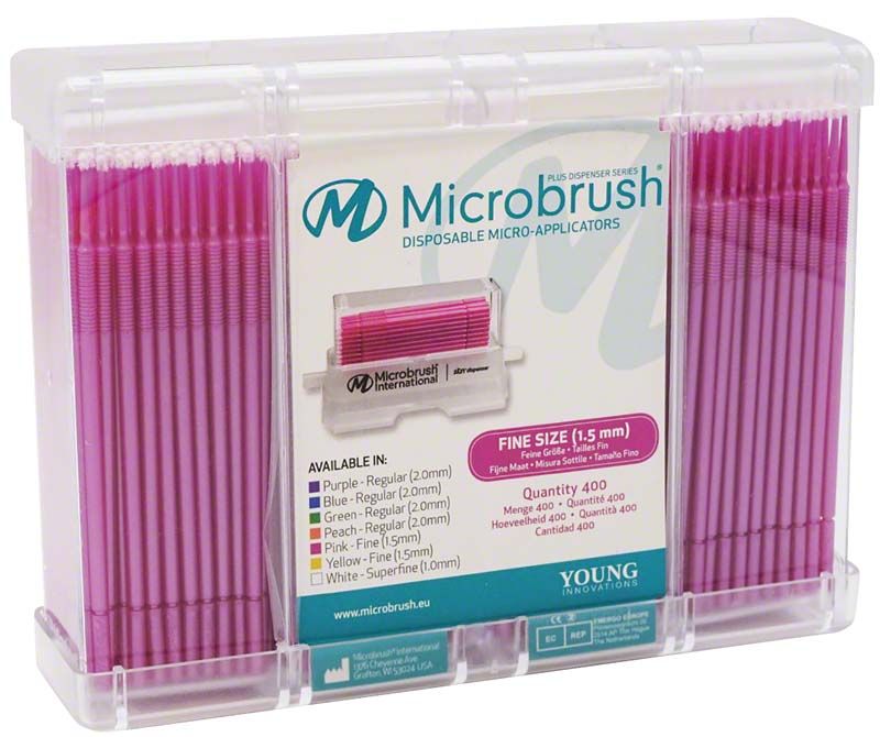 Microbrush Plus Applikatoren 400er fein rosa in transparenter Kunststoffbox.