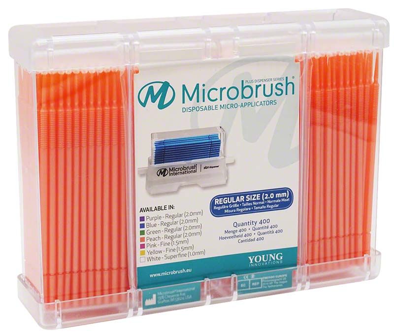 Microbrush Plus Applikatoren in transparentem Kunststoffbehälter, orange, Größe Regular 2.0 mm.