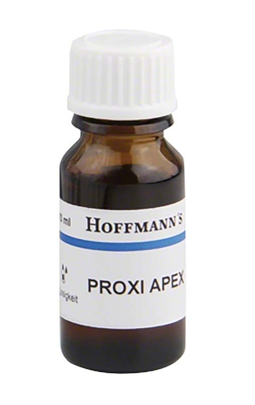 Hoffmann's PROXI APEX Wurzelkanalzement in brauner 10ml-Flasche mit weißem Verschluss.