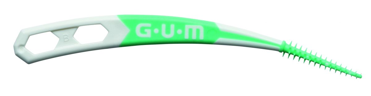 GUM® SOFT-PICKS® Advanced Interdentalbürste in Grün mit flexiblem Bürstenkopf.