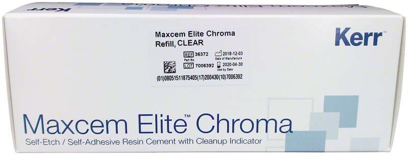 Maxcem Elite Chroma Verpackung mit selbstätzendem Kompositzement und Farbindikator.