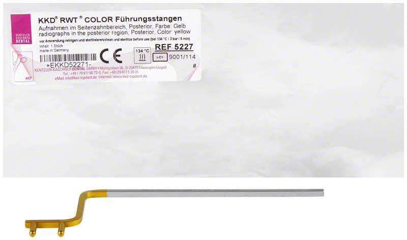 KKD® RWT® COLOR Führungsstange Posterior mit gelber Farbcodierung auf Verpackung.