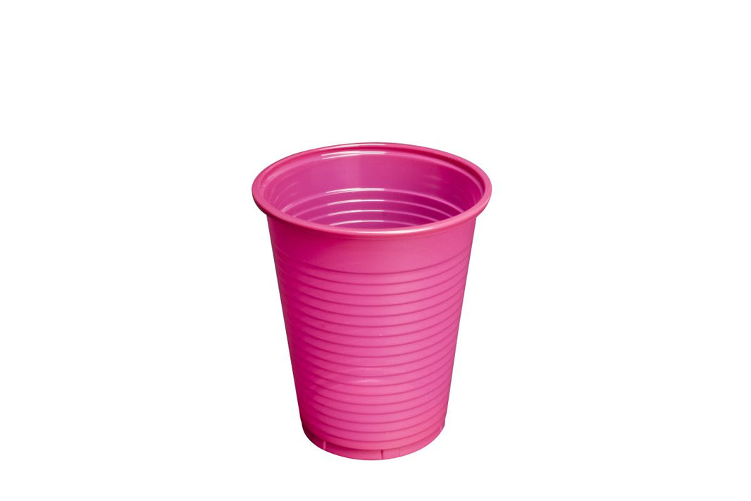 Monoart Mundspülbecher 180ml, pink, aus Polypropylen mit Riffelung.