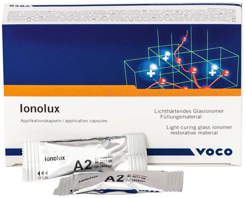 Ionolux® Applikationskapseln Verpackung mit zwei Kapseln A2 im Vordergrund.