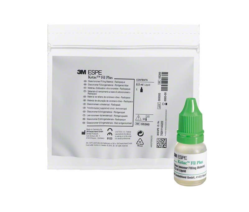 3M™ Ketac™ Fil Plus Handmix Flüssigkeitspackung mit grünem Verschluss.