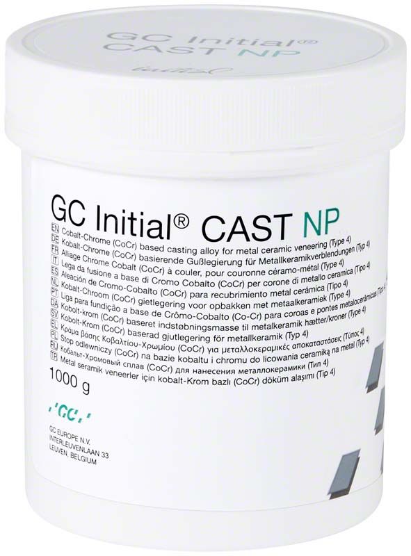 GC Initial® CAST NP 1000g in weißem Kunststoffbehälter mit Etikett.