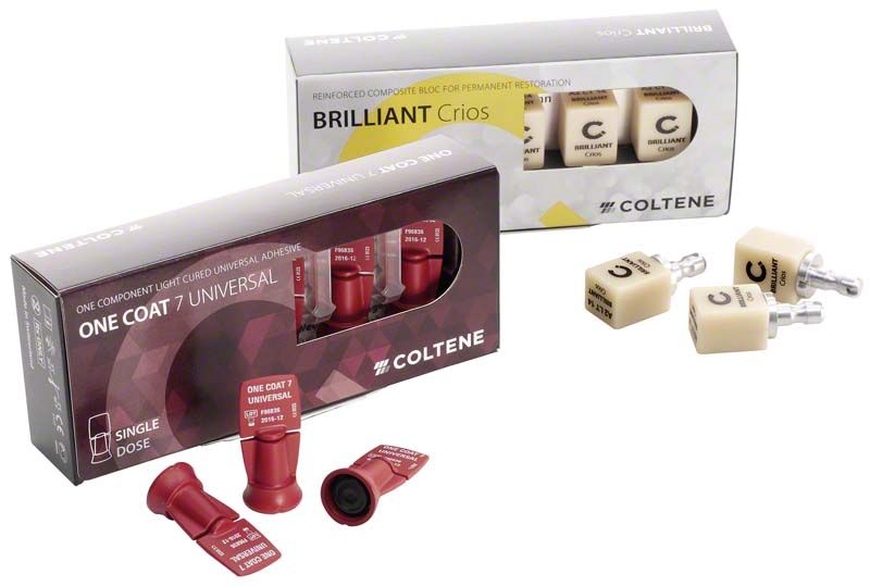 Verpackung des BRILLIANT Crios CEREC Introkit 12 mit Blöcken und Applikatoren.