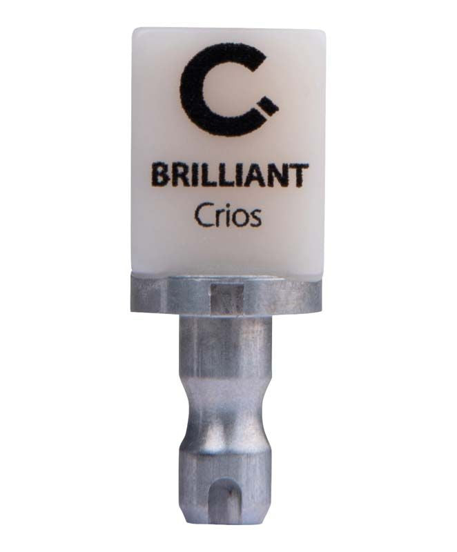 BRILLIANT Crios CEREC 12 LT Bleach Zahnersatzmaterial mit Logoansicht.