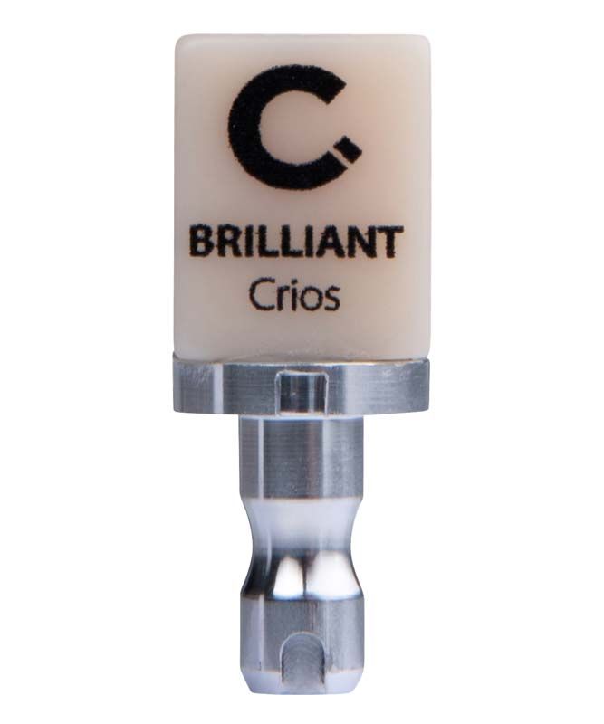 Zahntechnischer Block BRILLIANT Crios CEREC 12 LT A1 mit Metallbasis.
