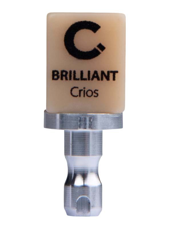 BRILLIANT Crios CEREC Block in Farbe A3,5 mit Metallhalterung.