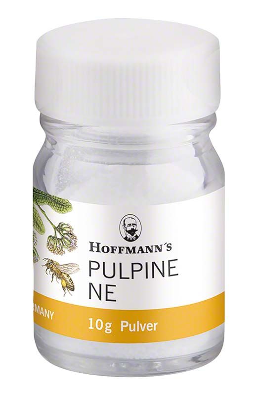 Hoffmann`s PULPINE NE Flasche mit 10 g Pulver für Zahnanwendungen.