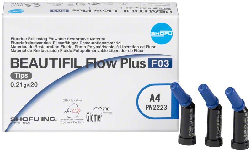 Flüssigverbundmaterial Beautifil Flow Plus F03 Tips A4 mit Verpackung.