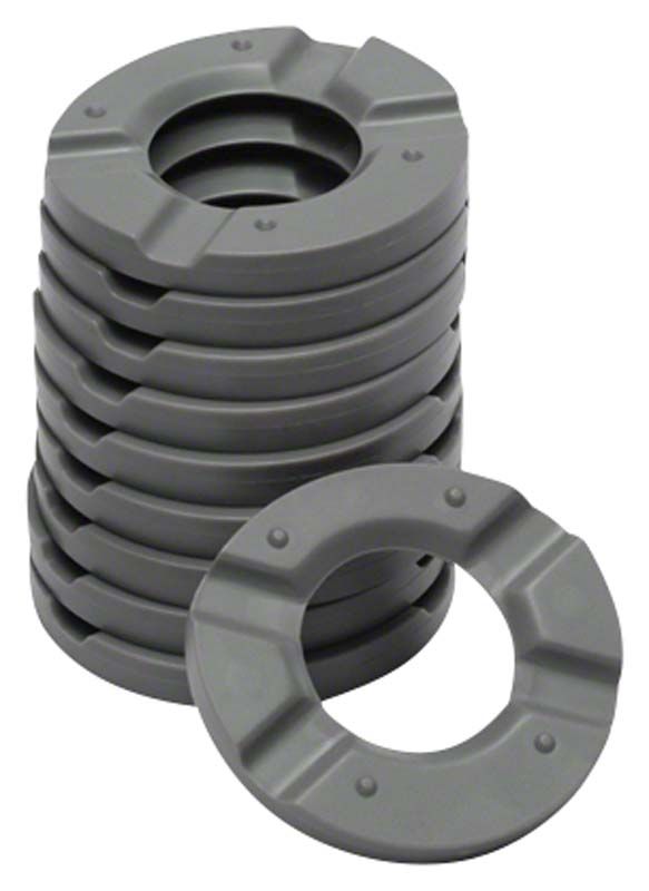 Sekundärplatten aus Kunststoff in grauer Farbe, gestapelt und einzeln.