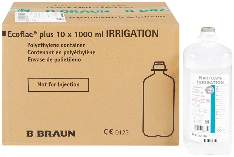NaCl 0,9% Spüllösung Ecobag Karton mit 10x1l Flaschen.