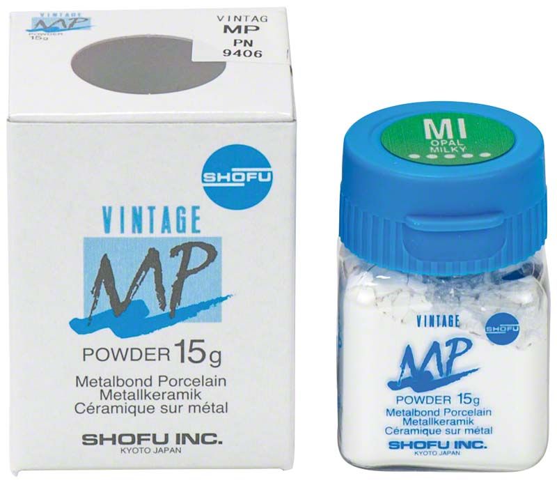 Verpackung und Flasche des VINTAGE MP Opal Effect 15g Metallkeramikpulvers.
