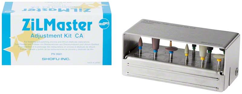 ZilMaster Adjustment Kit mit verschiedenen Polierspitzen in einer Metallbox.