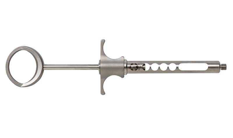 Selbstaspirierende Edelstahlspritze mit großem Daumenring für Zahnmedizin.