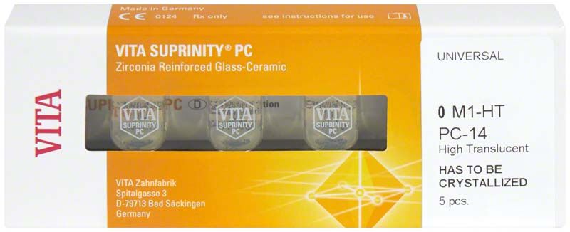VITA SUPRINITY® PC Universal HT 0M1, Zirkonverstärkte Glaskeramik, 5 Stück Verpackung.