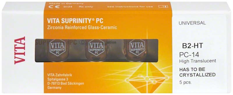 VITA SUPRINITY® PC Universal HT B2 Zahnersatzverpackung mit Produktdetails.