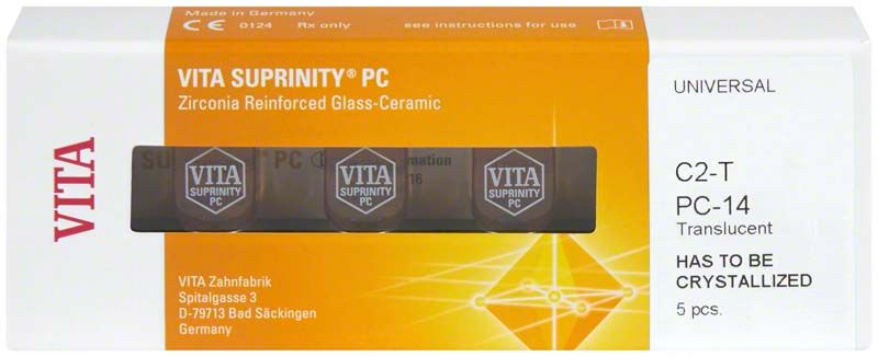 VITA SUPRINITY® PC UNIVERSAL C2 Packung mit fünf Zirkonverstärkten Glaskeramikblöcken.