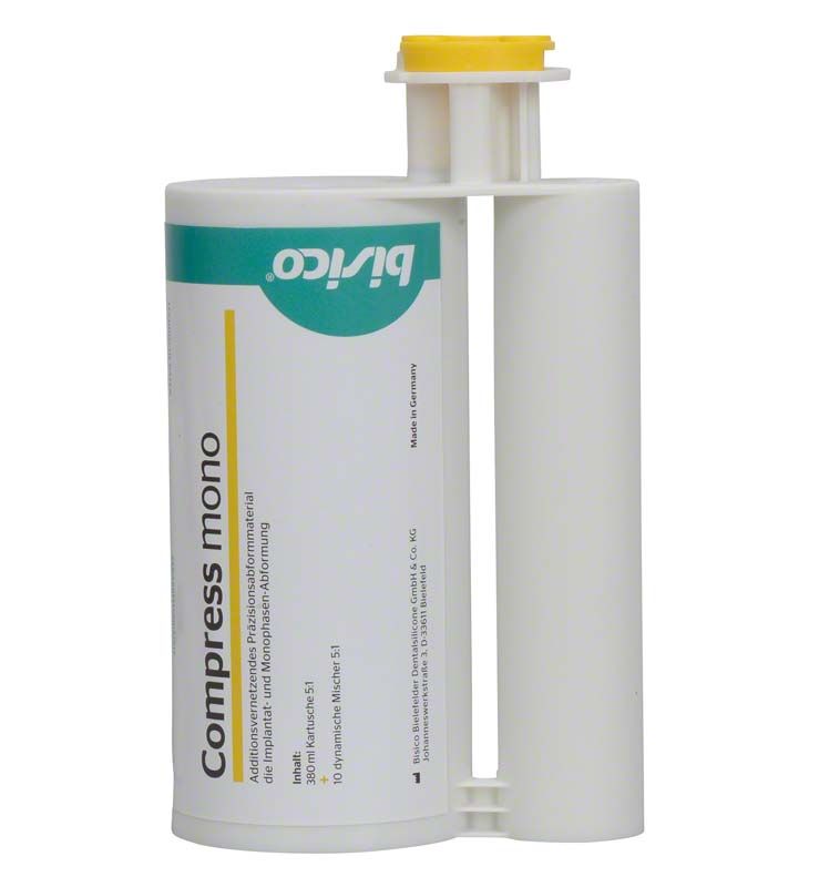 Hochwertiges A-Silikon Abformmaterial Compress mono in Kartusche für Mischgeräte.